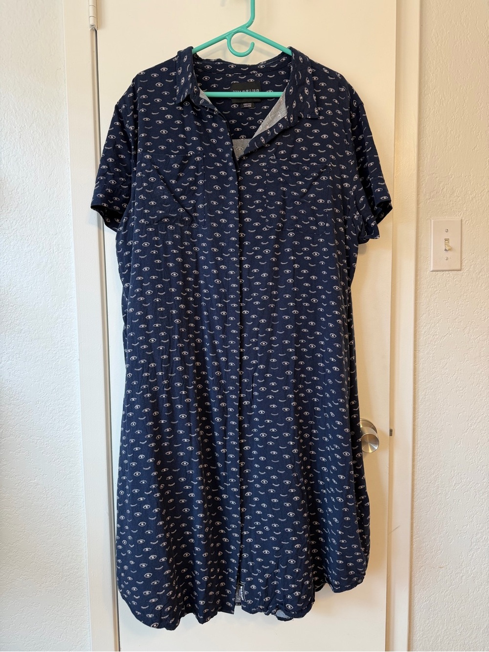 Wildfang Short Sleeve Shirt Dress with Small White Eye Print